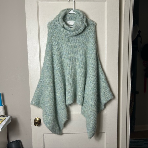 Anthropologie green funnel neck poncho sweater womens OS fuzzy cozy - Picture 4 of 10